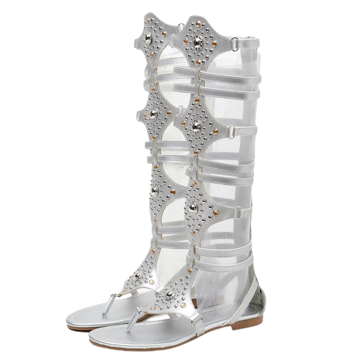 Sandália Rasteira Gladiadora Rebites