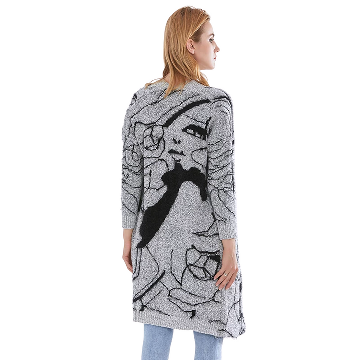 Cardigan Tricot Alongado Cinza