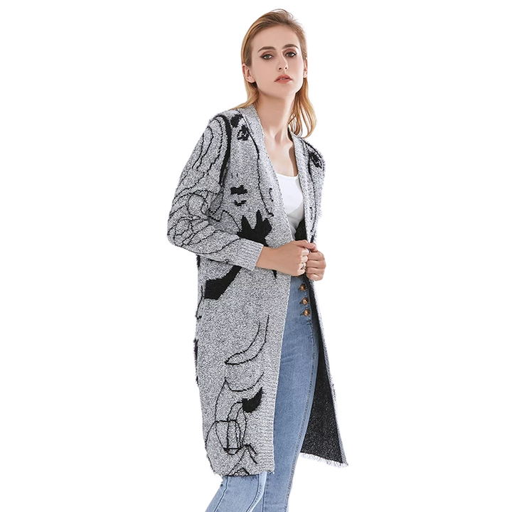 Cardigan Tricot Alongado Cinza