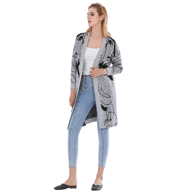 Cardigan Tricot Alongado Cinza