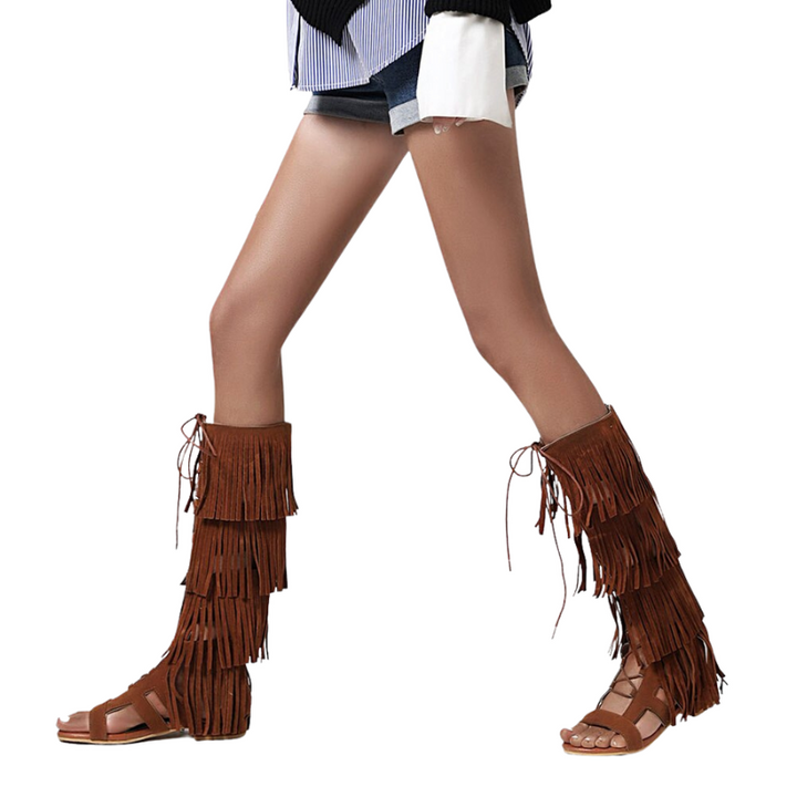 Sandália Rasteira Gladiadora Franjas