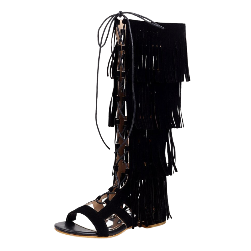 Sandália Rasteira Gladiadora Franjas