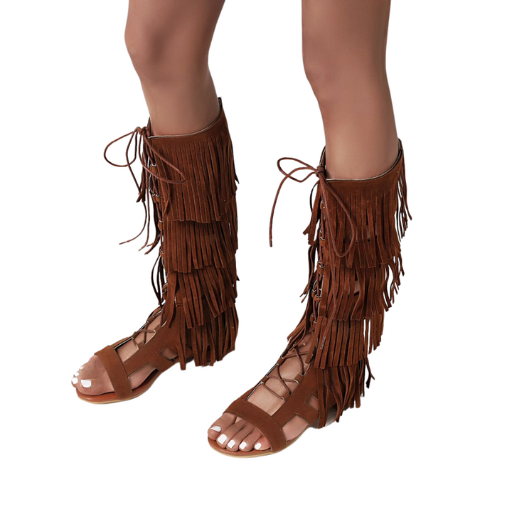 Sandália Rasteira Gladiadora Franjas