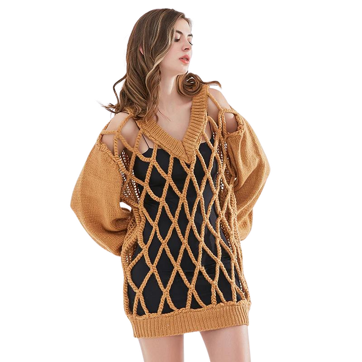 Suéter Tricot Vazado Com Recortes