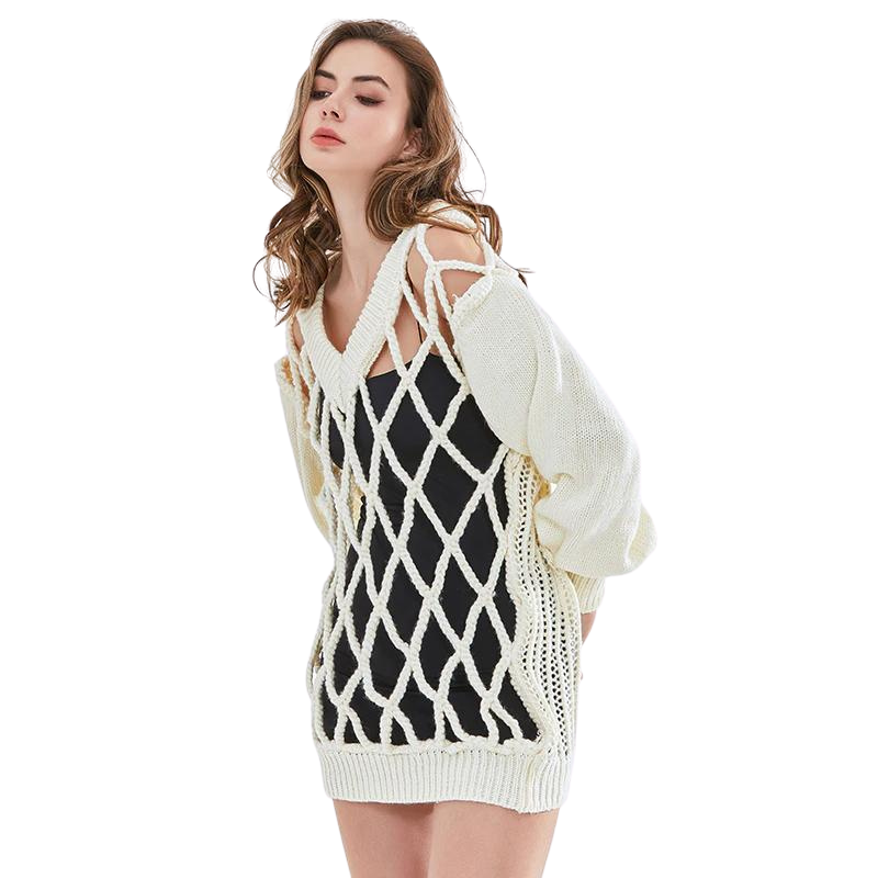 Suéter Tricot Vazado Com Recortes