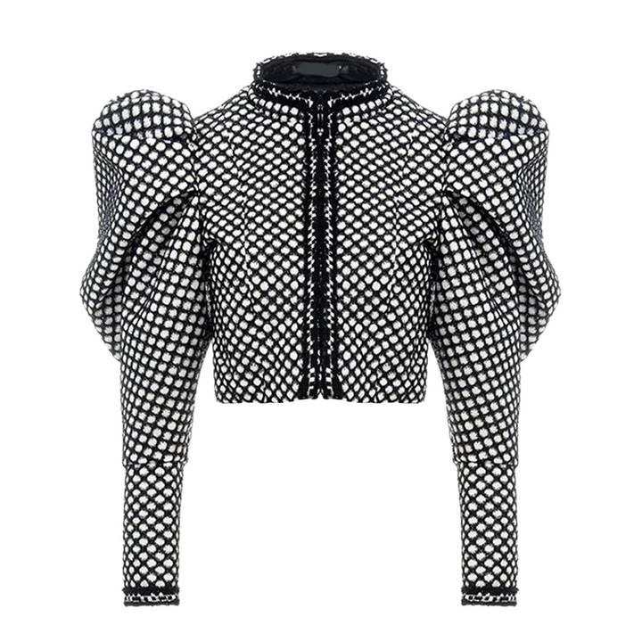 Blusa Cropped Manga Bufante Xadrez