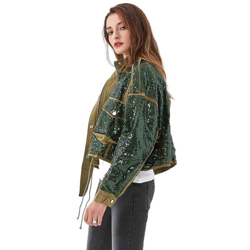 Jaqueta Cropped Militar Glam Com Paetês
