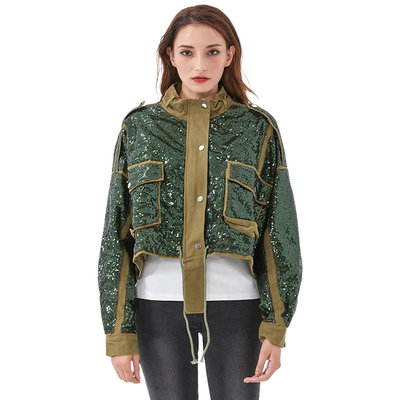 Jaqueta Cropped Militar Glam Com Paetês