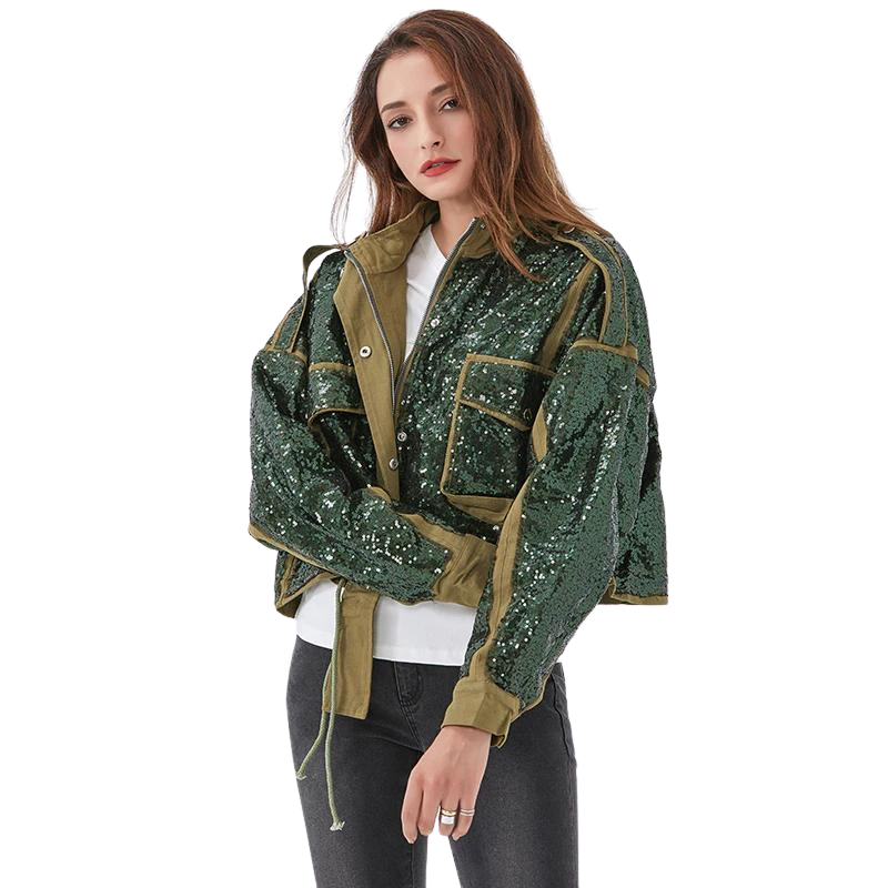 Jaqueta Cropped Militar Glam Com Paetês