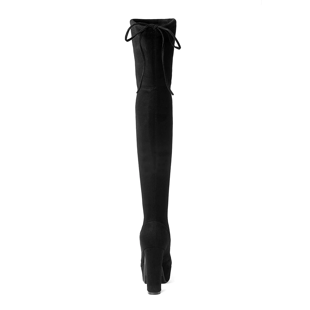 Bota Over The Knee Plataforma Suede Com Amarração