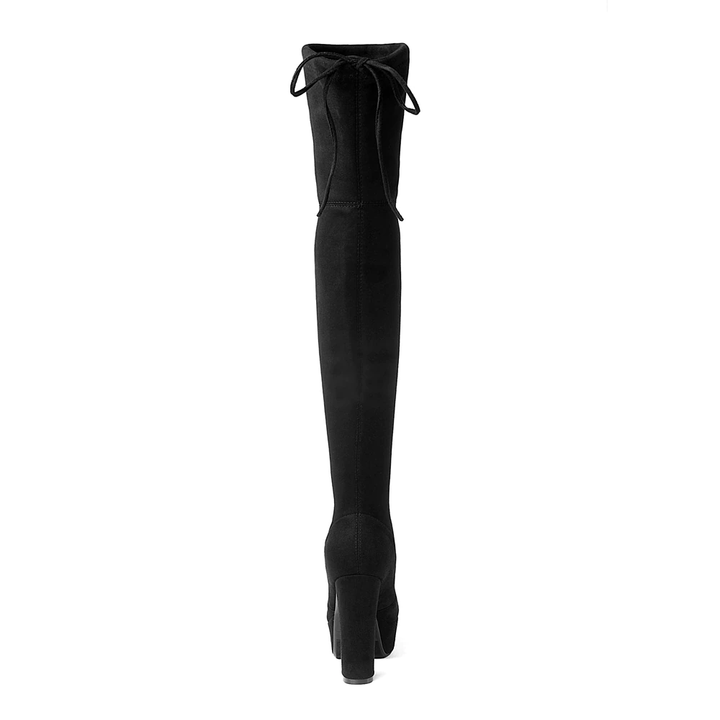 Bota Over The Knee Plataforma Suede Com Amarração