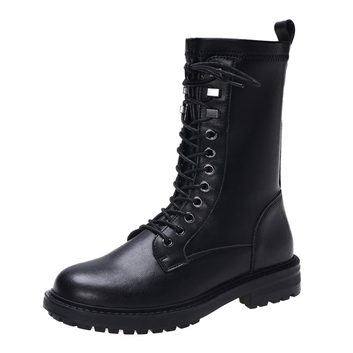 Bota Coturno De Couro Com Ilhós