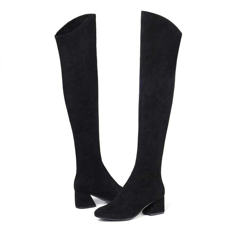 Bota Over The Knee Suede Salto Bloco