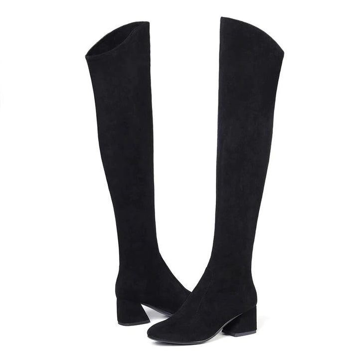 Bota Over The Knee Suede Salto Bloco