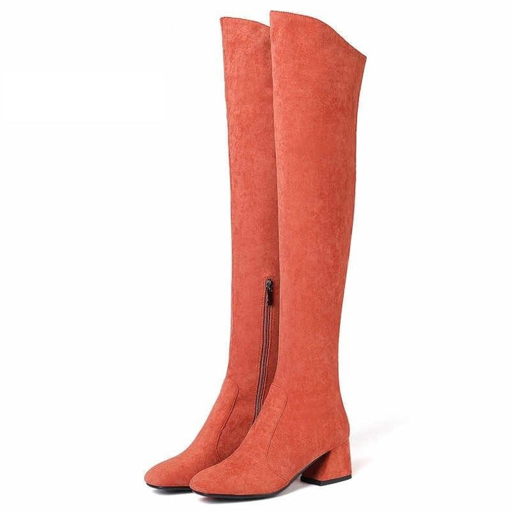 Bota Over The Knee Suede Salto Bloco