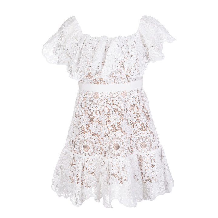 Vestido Curto Ombro a Ombro Renda