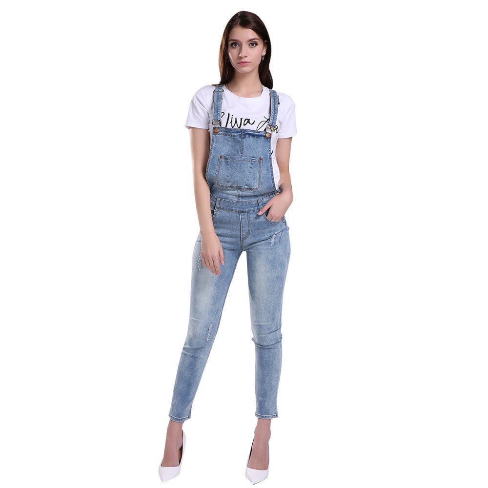JARDINEIRA LONGA JEANS AZUL DESTROYED - PODEROSA SHOP
