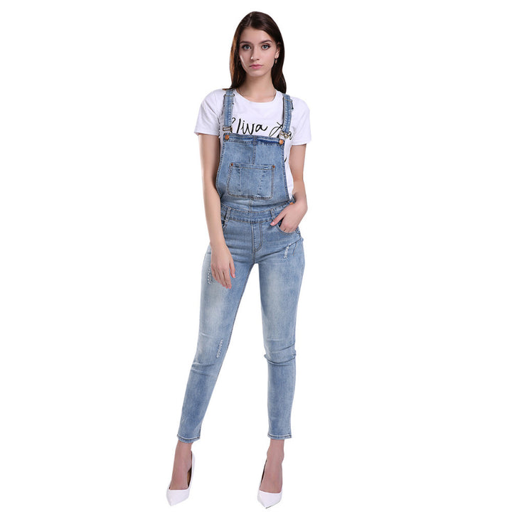 JARDINEIRA LONGA JEANS AZUL DESTROYED - PODEROSA SHOP