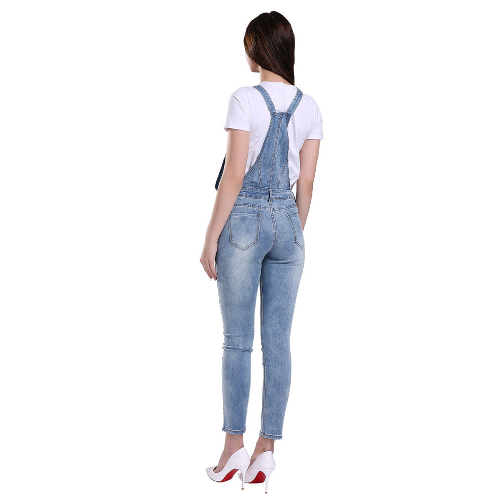 JARDINEIRA LONGA JEANS AZUL DESTROYED - PODEROSA SHOP