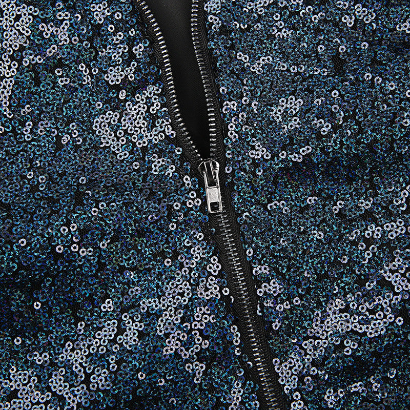 JAQUETA BOMBER EM PAETÊS AZUL - PODEROSA SHOP