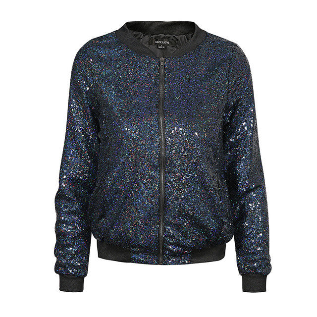 JAQUETA BOMBER EM PAETÊS AZUL - PODEROSA SHOP