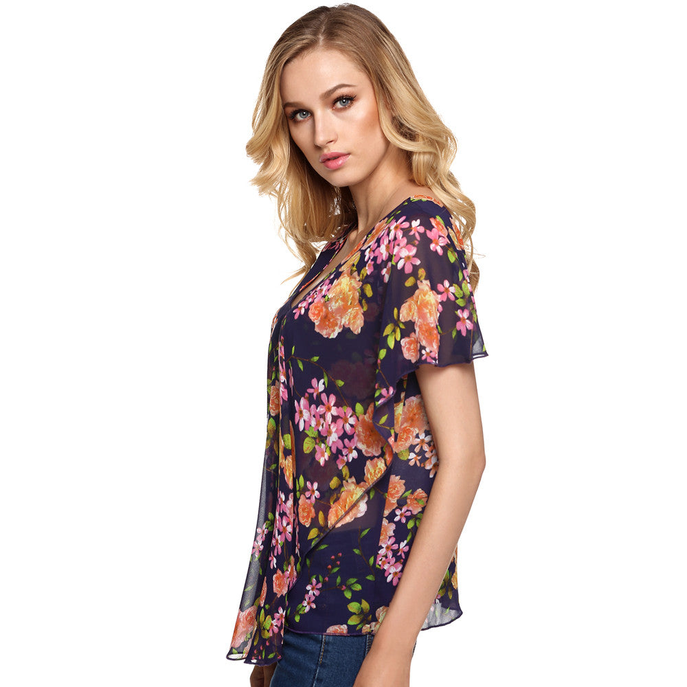 BLUSA FEMININA EM CHIFFON FLORAL - PODEROSA SHOP
