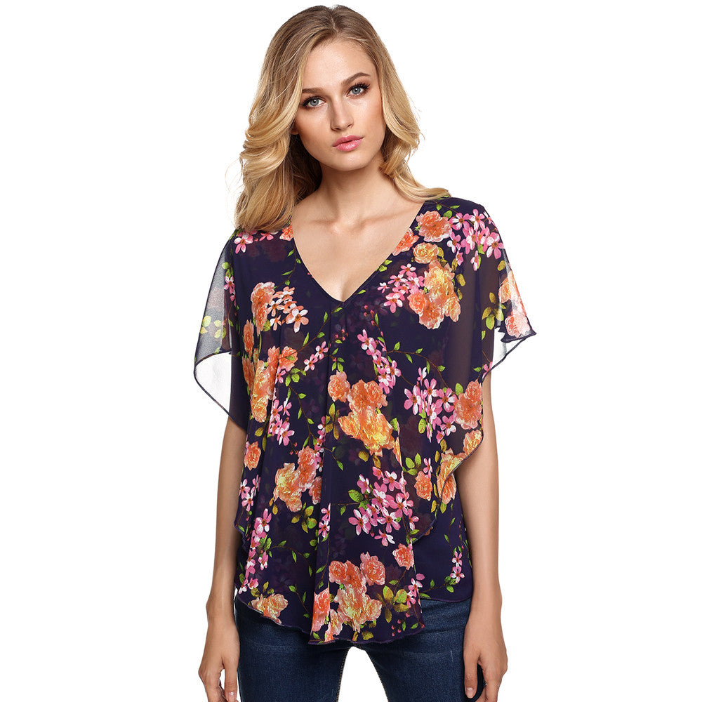 BLUSA FEMININA EM CHIFFON FLORAL - PODEROSA SHOP
