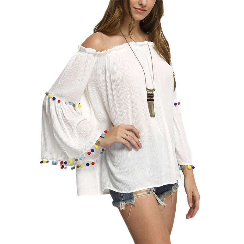 BLUSA MANGA FLARE ACABAMENTO POMPOM - PODEROSA SHOP