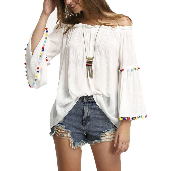 BLUSA MANGA FLARE ACABAMENTO POMPOM - PODEROSA SHOP