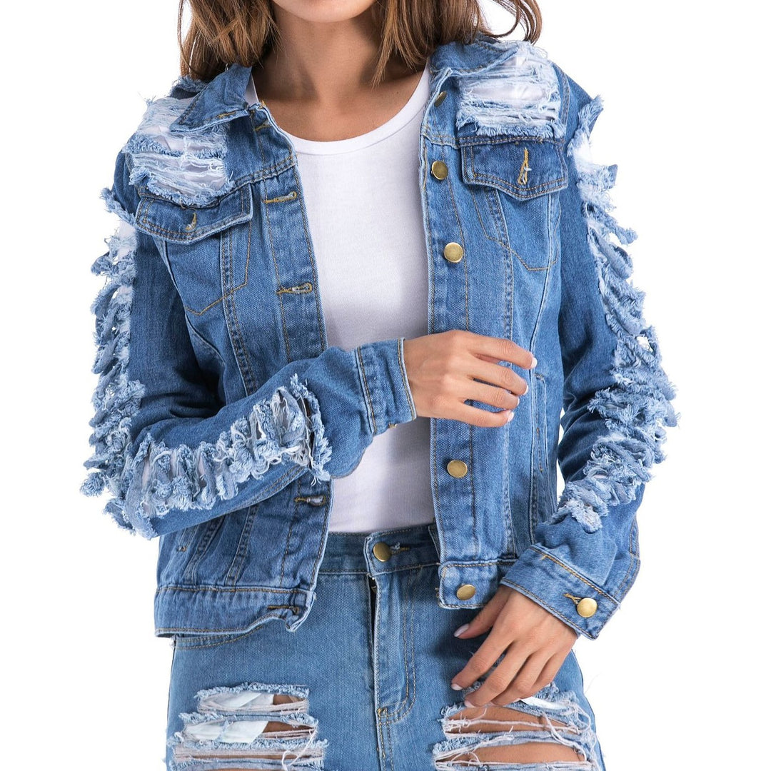 Jaqueta Jeans Feminina Destroyed Azul