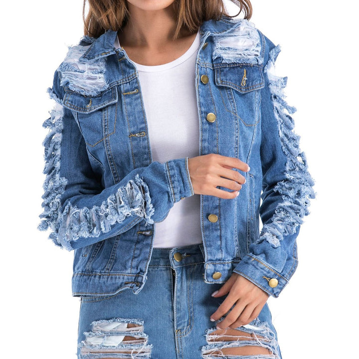 Jaqueta Jeans Feminina Destroyed Azul