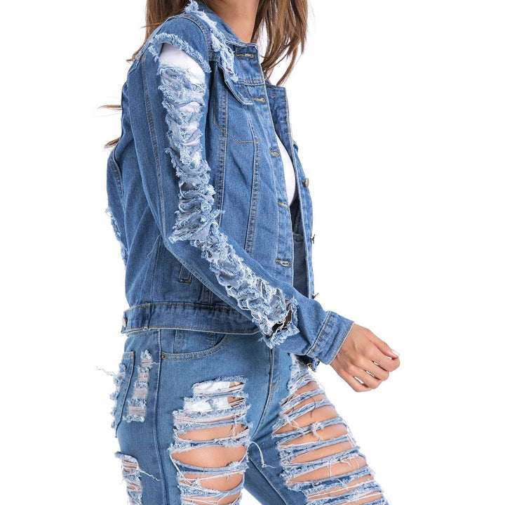 Jaqueta Jeans Feminina Destroyed Azul