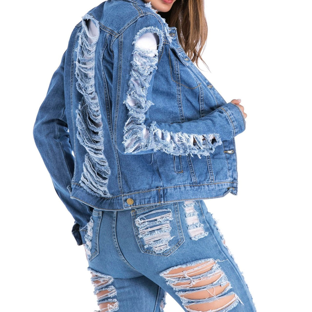 Jaqueta Jeans Feminina Destroyed Azul