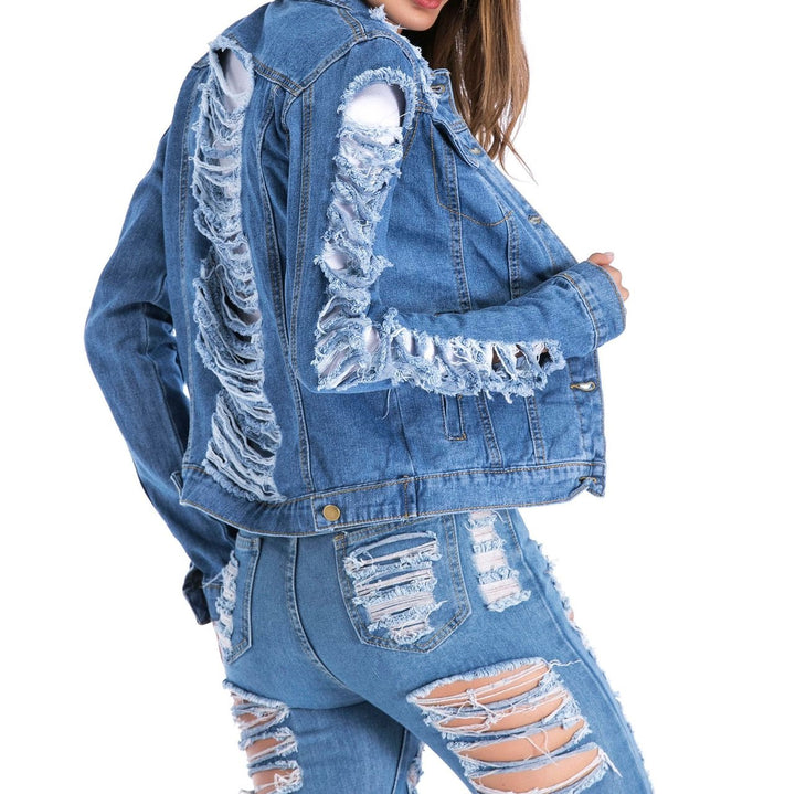 Jaqueta Jeans Feminina Destroyed Azul